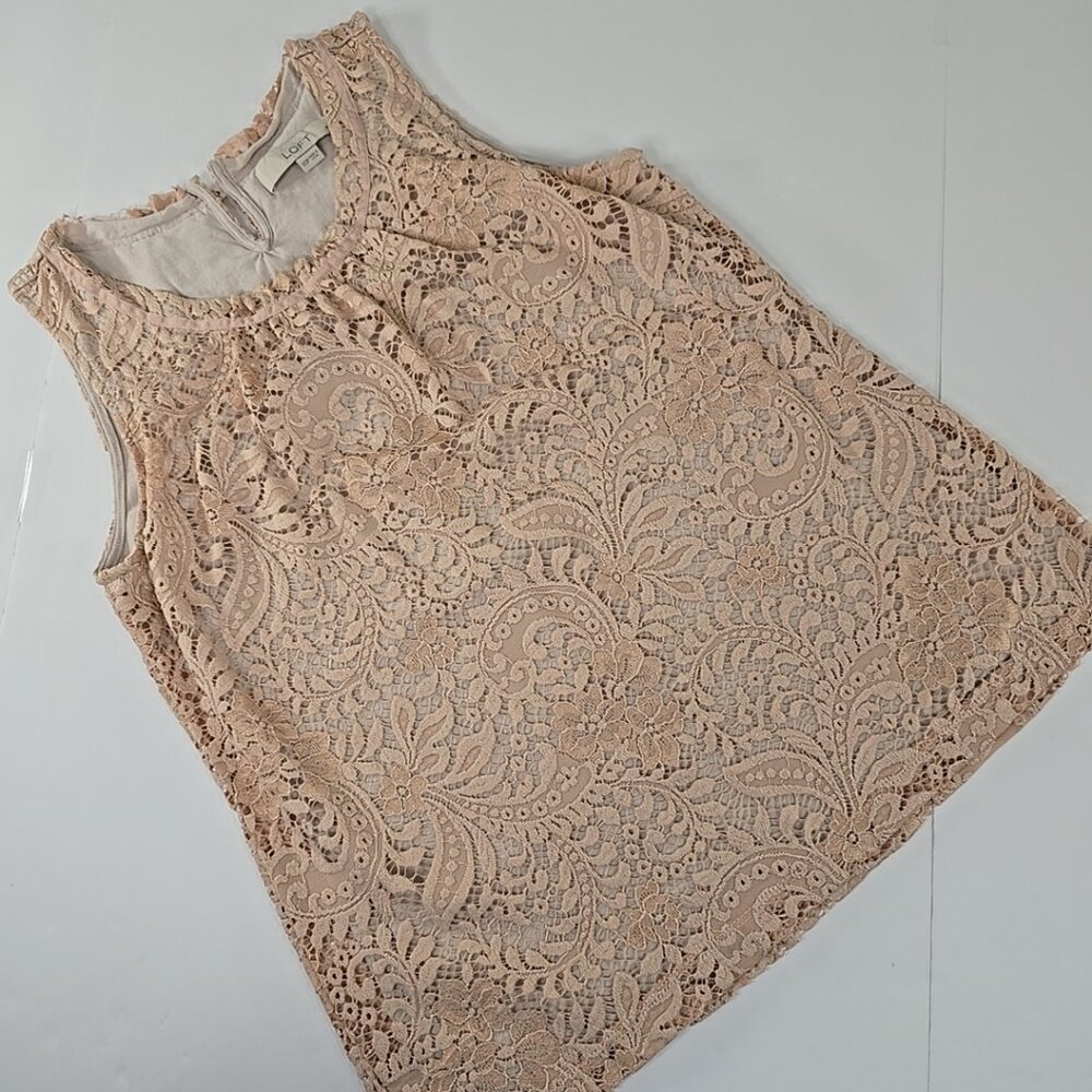 LOFT FLORAL LACE Blush Pink Sleeveless Blouse TOP WOMEN'S SIZE XSP PETITES LINED